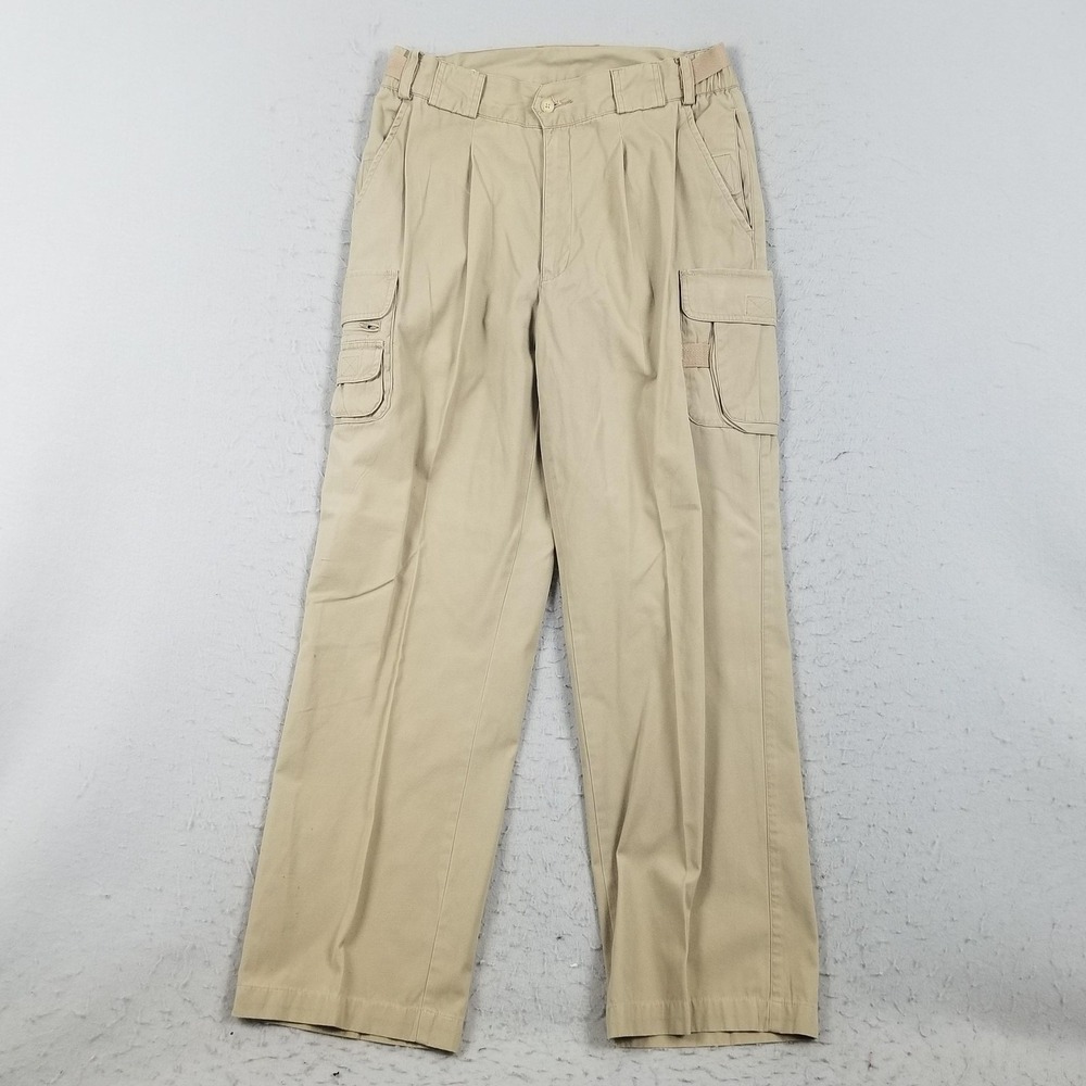 Orvis Cargo Pants Mens 32x32 Beige Cotton Pleated Relaxed Fit Outdoor Casual